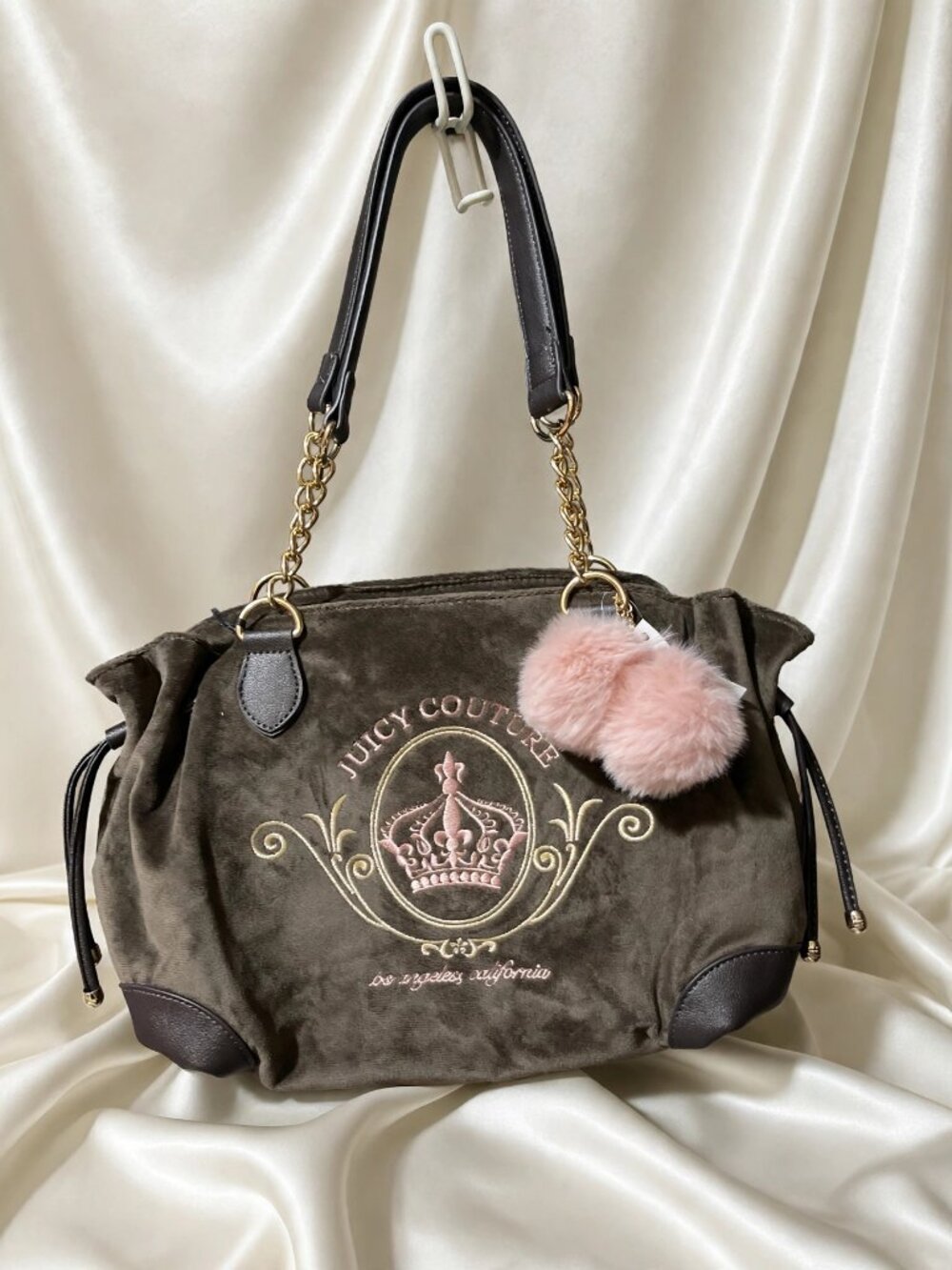 Juicy Couture Brown Velour Hobo NWT Pom Pom